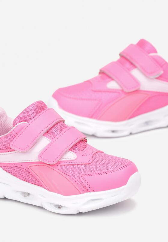 Różowe Buty Sportowe na Płaskiej Podeszwie z Diodami Zapinane na Rzep Persethia 3
