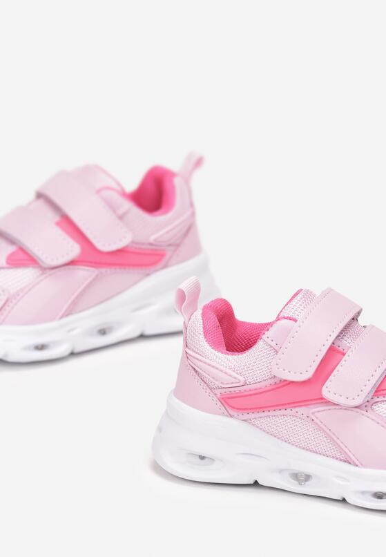 Różowe Buty Sportowe na Podeszwie z Diodami i Żłobieniami z Rzepem Siretine 3