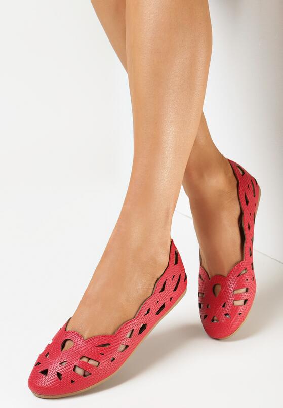 Czerwone Ażurowe Balerinki na Płaskiej Podeszwie z Okrągłym Noskiem Meliphira 1