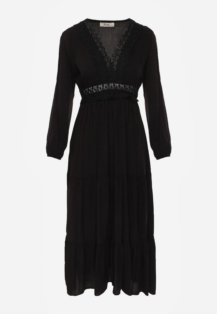 Czarna Rozkloszowana Sukienka z Koronką Brightyn 6