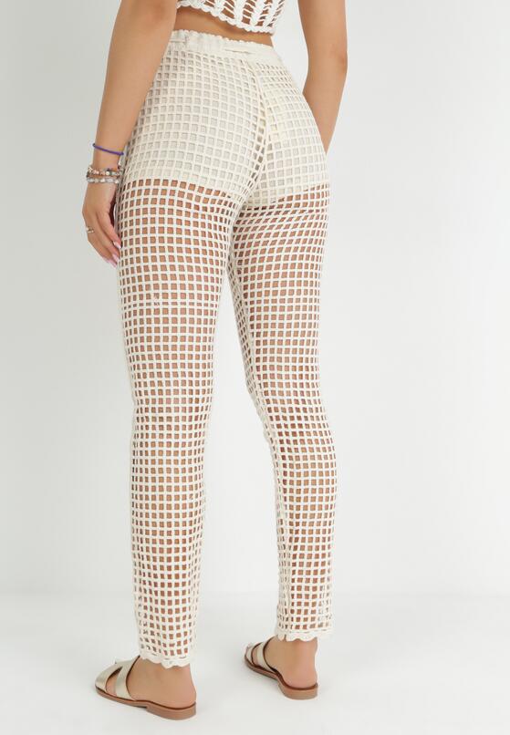 Jasnobeżowe Szydełkowe Spodnie High Waist Tegan 3