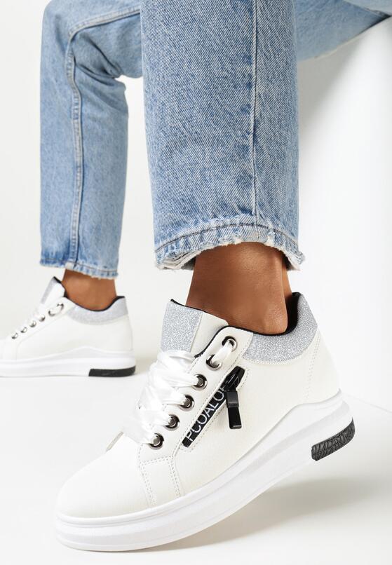Białe Sneakersy na Niskim Koturnie z Brokatem Dalisva 1