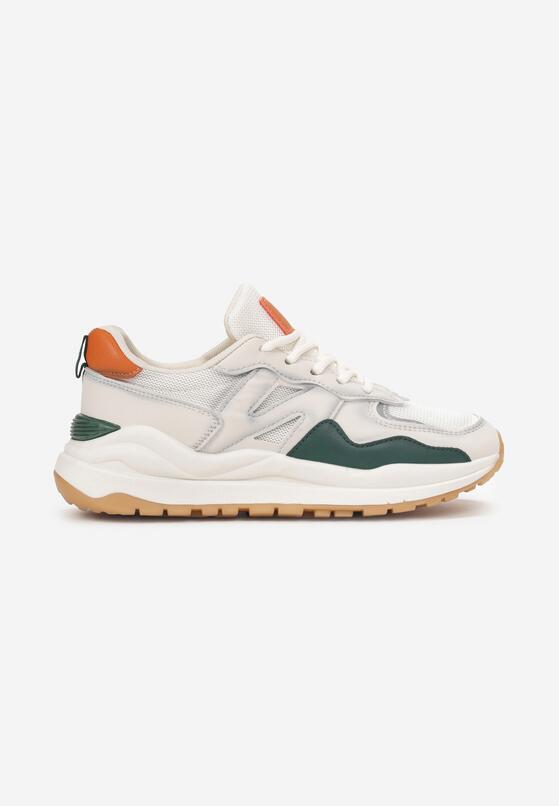 Beżowo-Zielone Sneakersy z Ozdobnymi Przeszyciami Leostia 3