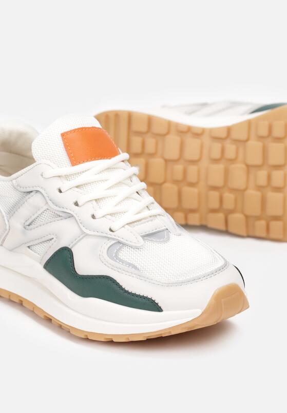 Beżowo-Zielone Sneakersy z Ozdobnymi Przeszyciami Leostia 5