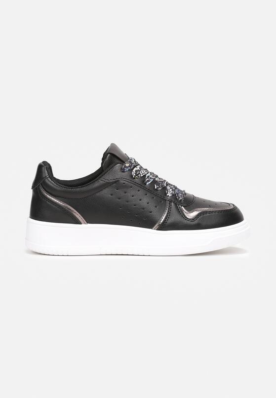 Czarne Sneakersy z Błyszczącymi Wstawkami i Dekoracyjnym Sznurowaniem Horustia 3