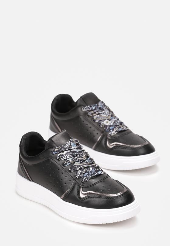Czarne Sneakersy z Błyszczącymi Wstawkami i Dekoracyjnym Sznurowaniem Horustia 4