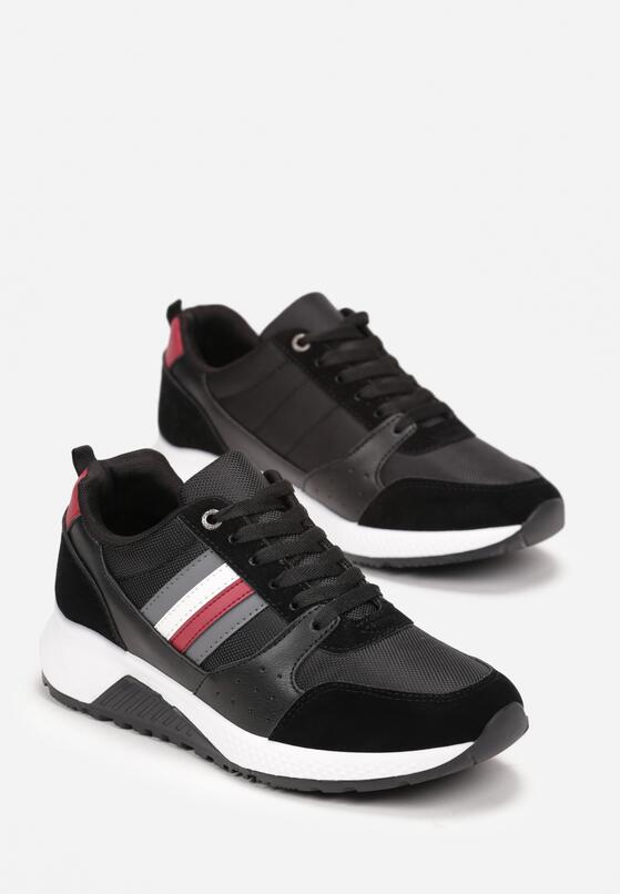 Czarne Buty Sportowe ze Sznurowaniem i Dekoracyjnymi Wstawkami Hanu 2