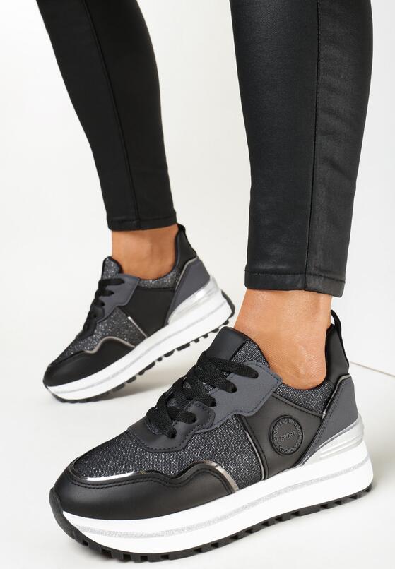 Czarne Sneakersy z Brokatowymi Wstawkami Eleadite 1