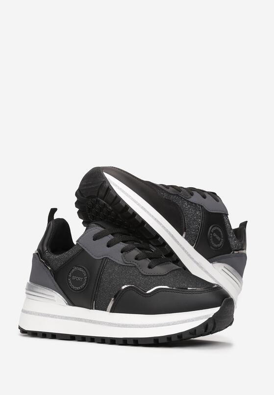 Czarne Sneakersy z Brokatowymi Wstawkami Eleadite 4