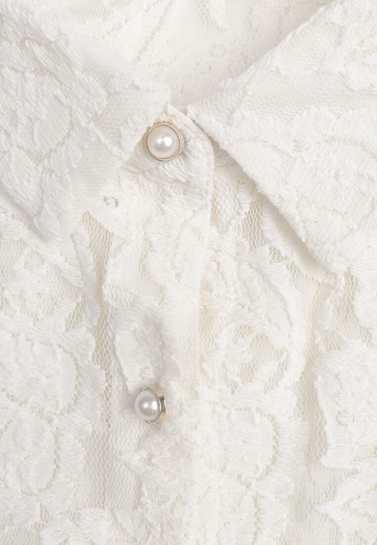 Jasnobeżowa Koronkowa Koszula Zapinana Analeta 8