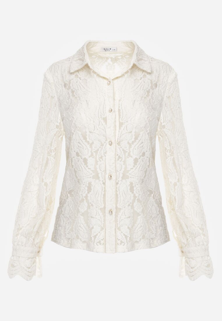 Jasnobeżowa Koronkowa Koszula Zapinana Analeta 6