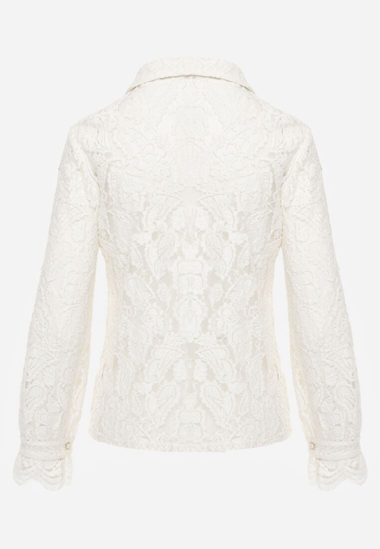 Jasnobeżowa Koronkowa Koszula Zapinana Analeta 7