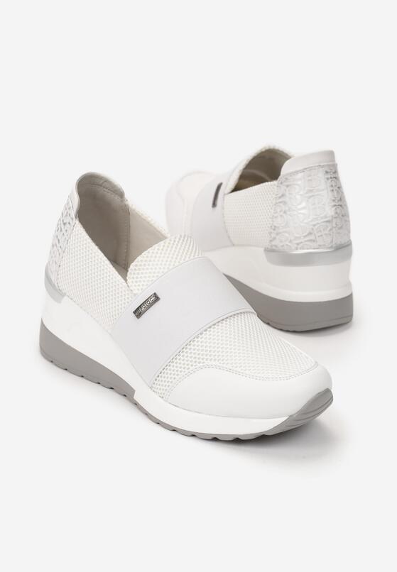 Białe Sneakersy na Koturnie z Elastycznym Paskiem i Skórzaną Wkładką Eirianal 4