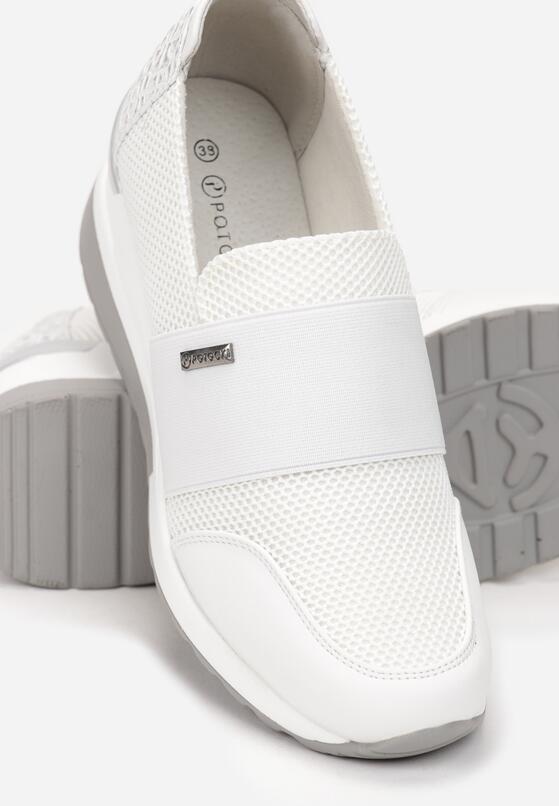 Białe Sneakersy na Koturnie z Elastycznym Paskiem i Skórzaną Wkładką Eirianal 5