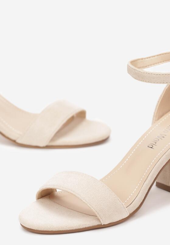 Beżowe Sandały na Ozdobnym Słupku ze Sprzączką Nalka 5