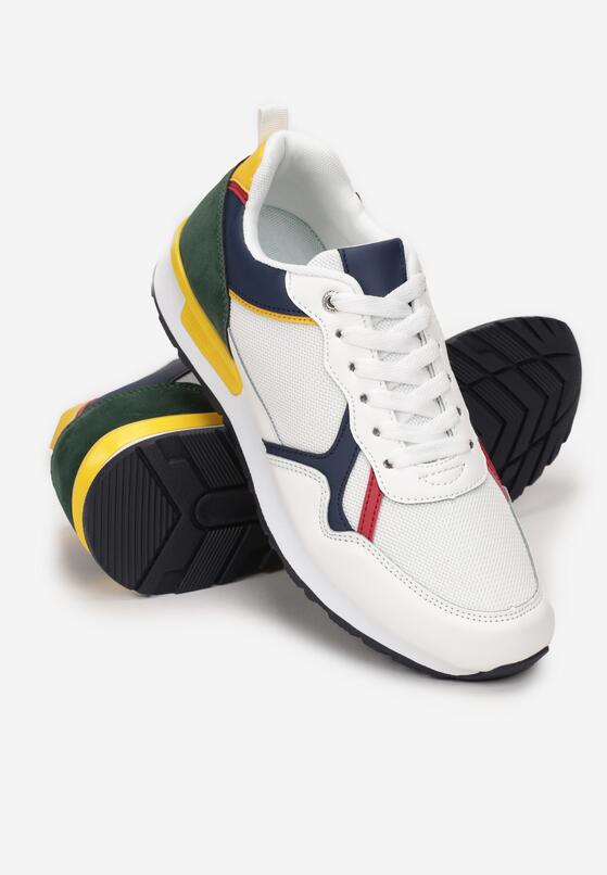 Białe Sznurowane Buty Sportowe na Płaskiej Podeszwie z Przeszyciami Sayesh 2