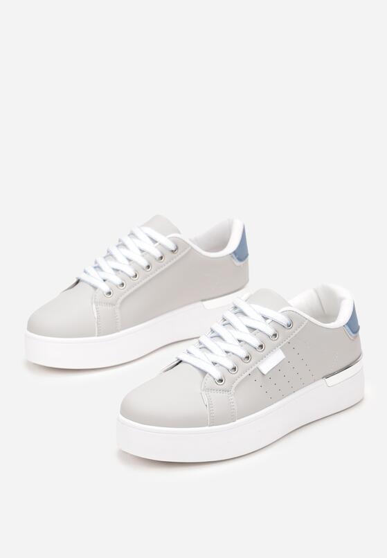 Szare Sznurowane Sneakersy na Grubej Podeszwie z Metaliczną Wstawką Thimmilee 4
