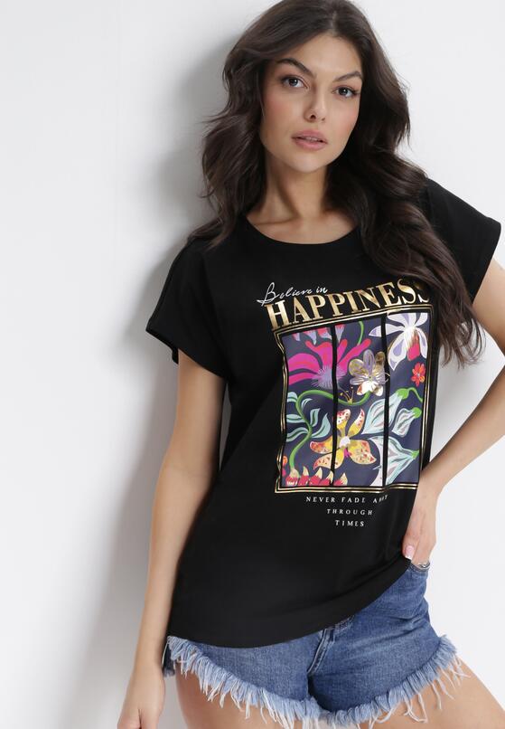 Czarny T-shirt Bawełniany z Nadrukiem Fedia 1