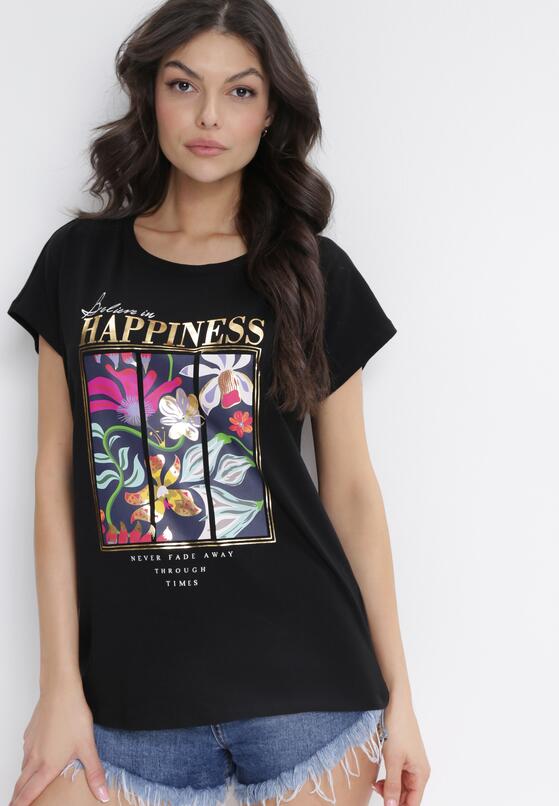 Czarny T-shirt Bawełniany z Nadrukiem Fedia 2