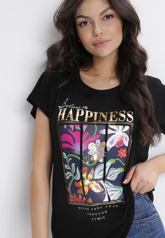 Czarny T-shirt Bawełniany z Nadrukiem Fedia 4