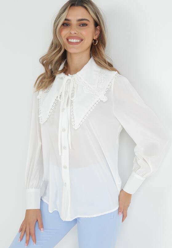 Biała Koszula z Ozdobnym Kołnierzem i Koronką Lowstar 4