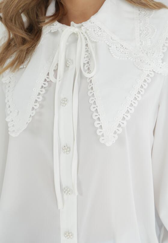 Biała Koszula z Ozdobnym Kołnierzem i Koronką Lowstar 5
