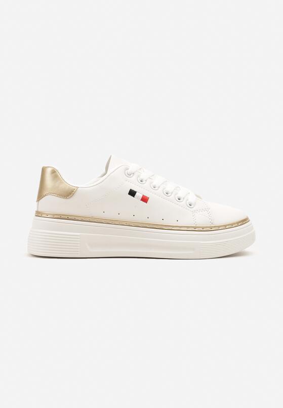 Biało-Beżowe Sneakersy na Grubej Podeszwie z Przeszyciami Zanas 4