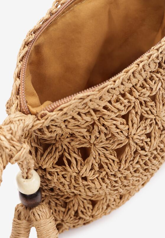 Beżowa Mała Torebka z Plecionki z Frędzlami Falarin 3