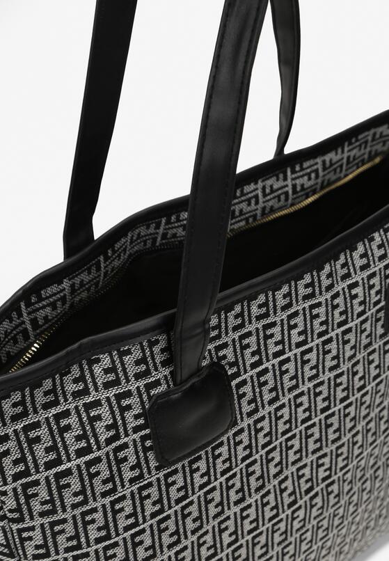 Czarna Bawełniana Torebka Shopper Bag z Długimi Rączkami i Suwakiem Banera 3
