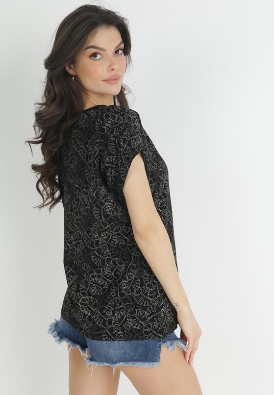 Czarny Bawełniany T-shirt w Listki Monstery z Cyrkoniami Nowaia 3