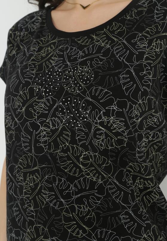 Czarny Bawełniany T-shirt w Listki Monstery z Cyrkoniami Nowaia 5