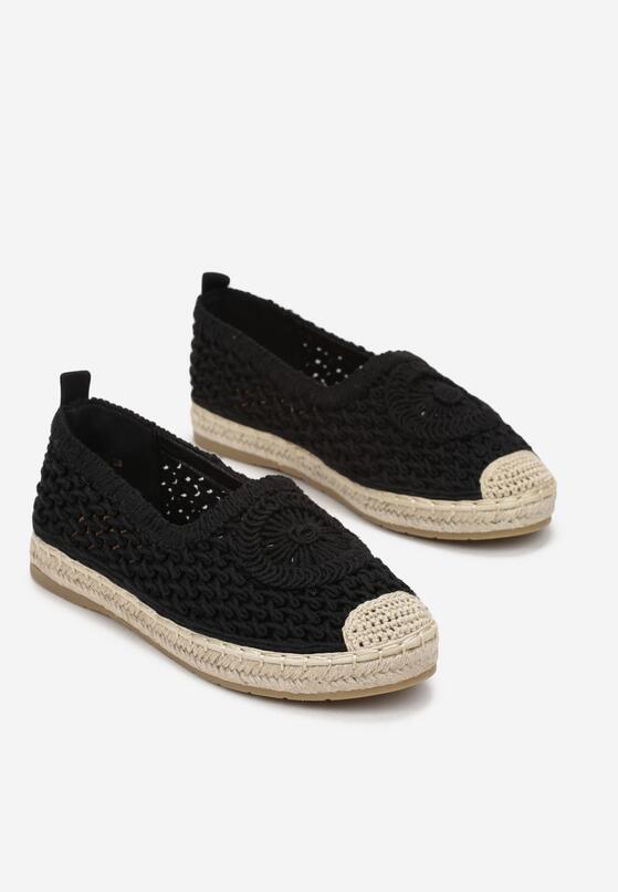 Czarne Espadryle na Grubej Podeszwie z Juty z Plecioną Cholewką Ulissa 4