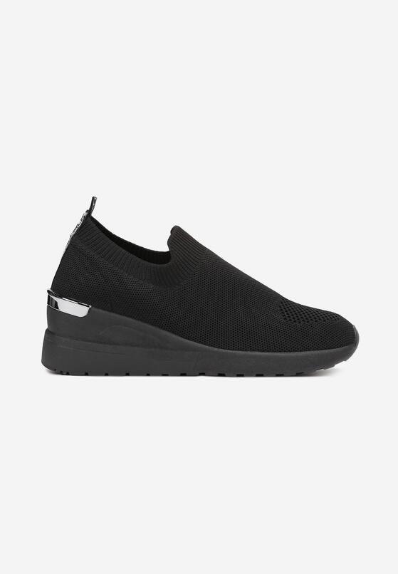 Czarne Wsuwane Sneakersy na Wysokim Koturnie z Metaliczną Wstawką i Ozdobną Taśmą Tiasia 3