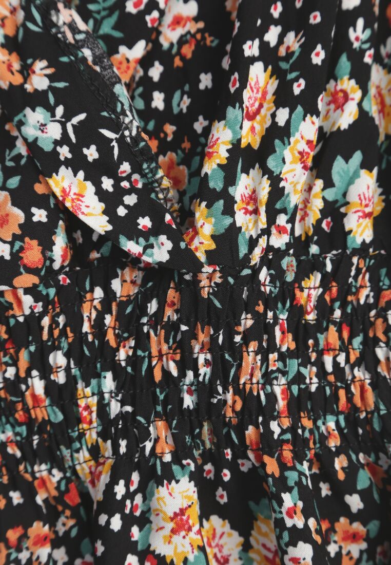 Granatowa Rozkloszowana Sukienka z Wiskozy w Kwiaty Evalis 8