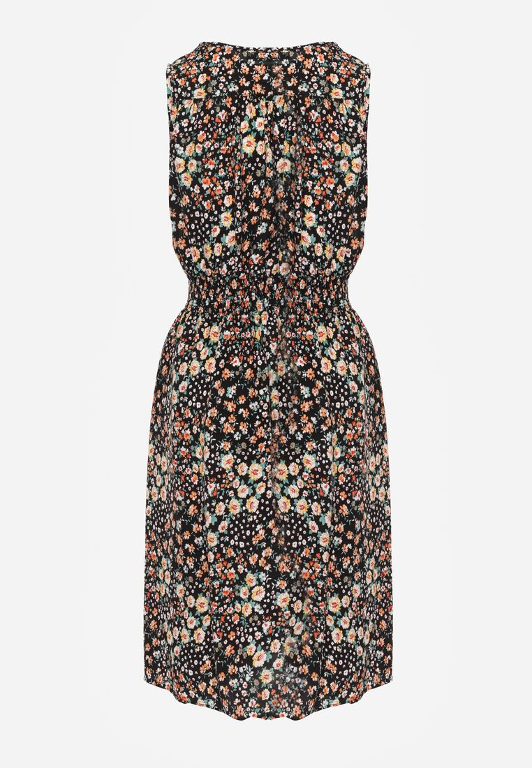 Granatowa Rozkloszowana Sukienka z Wiskozy w Kwiaty Evalis 7