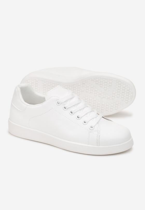 Białe Wiązane Sneakersy na Płaskiej Podeszwie z Okrągłym Noskiem Adephine 4
