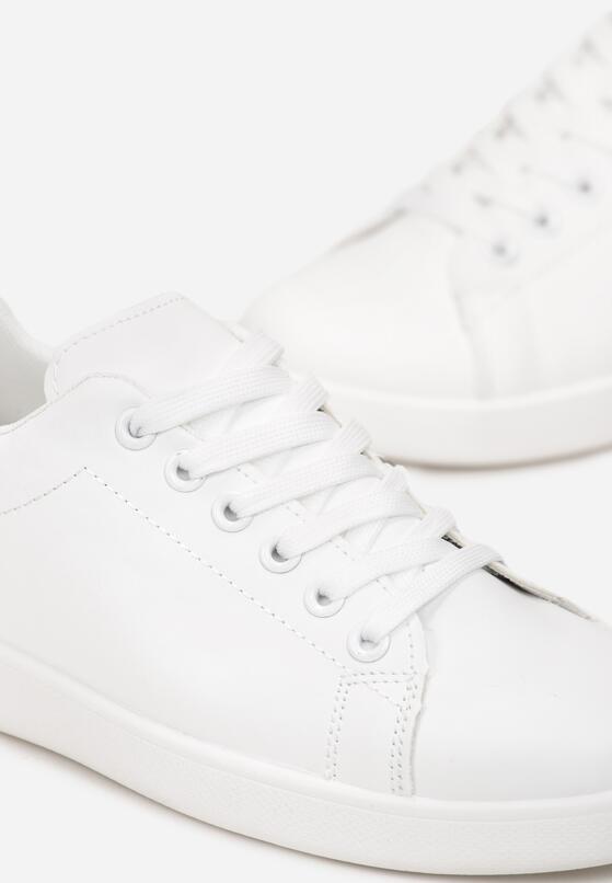 Białe Wiązane Sneakersy na Płaskiej Podeszwie z Okrągłym Noskiem Adephine 5