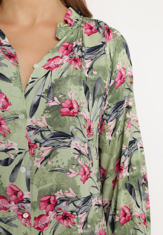 Zielona Koszulowa Sukienka Maxi W Kwiaty Z Paskiem Bophin Born2be Zielona Koszulowa Sukienka Maxi W Kwiaty Z Paskiem Bophin Born2be