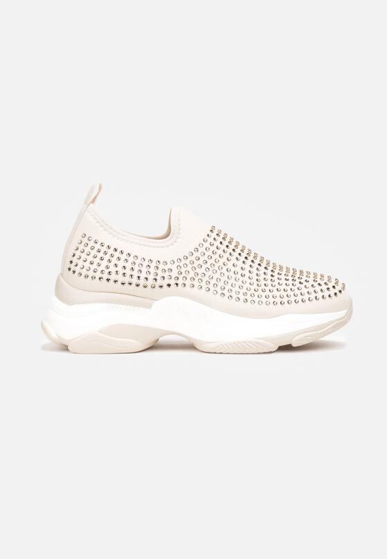 Beżowe Buty Sportowe w Cyrkonie na Grubej Podeszwie Coneta 4