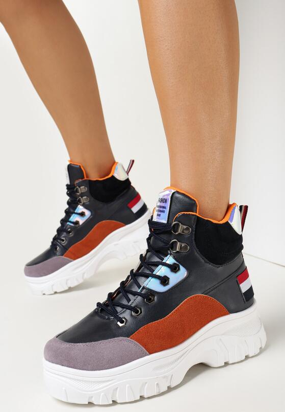 Niebieskie Sznurowane Sneakersy za Kostkę na Masywnej Podeszwie  Jailina 2