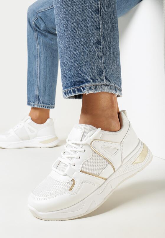 Białe Sneakersy na Płaskiej Podeszwie z Ozdobnymi Przeszyciami Ysabella 1