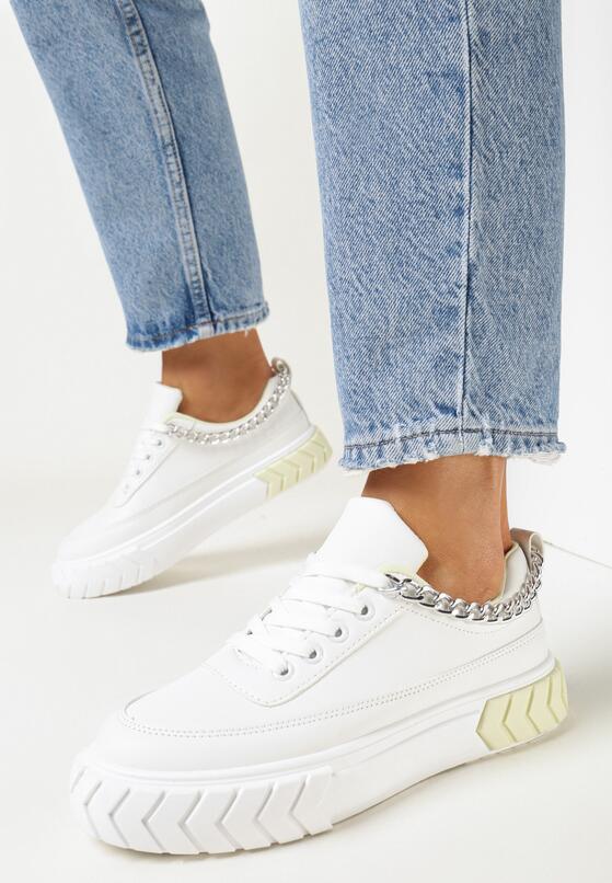 Biało-Żółte Sneakersy na Platformie z Łańcuszkiem Jaolisa 2