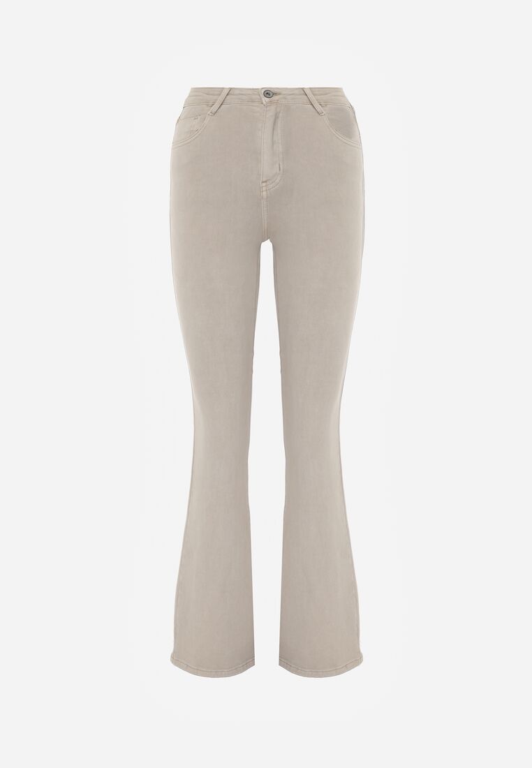 Jasnobeżowe Gładkie Jeansy o Fasonie Dzwonów Drenta 6