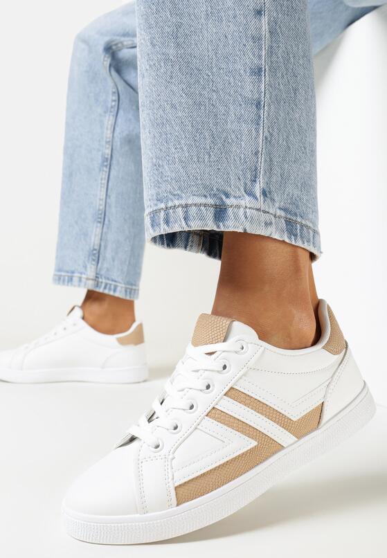 Biało-Beżowe Sneakersy z Cholewką przed Kostkę z Modnymi Przeszyciami Cassamisia 2