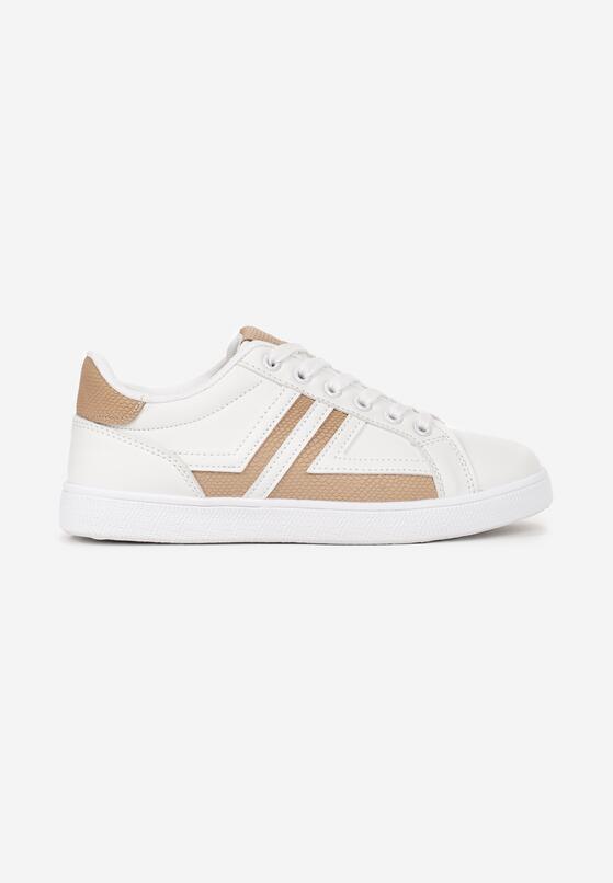 Biało-Beżowe Sneakersy z Cholewką przed Kostkę z Modnymi Przeszyciami Cassamisia 3