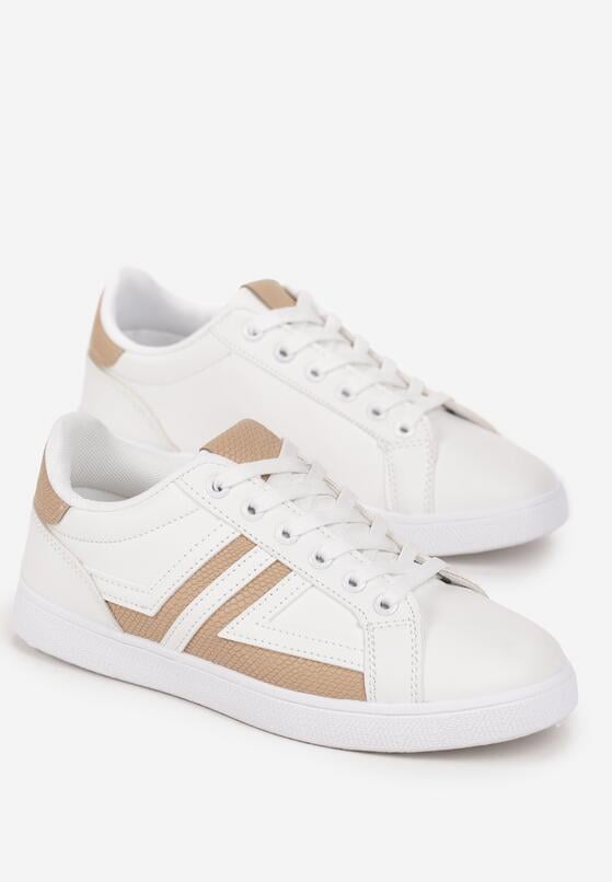 Biało-Beżowe Sneakersy z Cholewką przed Kostkę z Modnymi Przeszyciami Cassamisia 4
