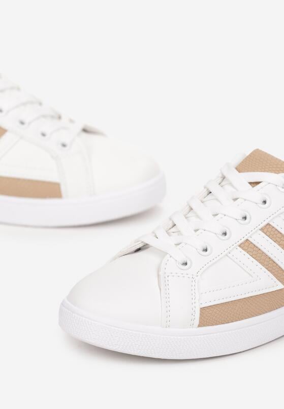 Biało-Beżowe Sneakersy z Cholewką przed Kostkę z Modnymi Przeszyciami Cassamisia 5