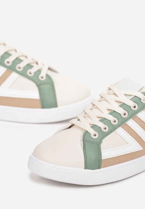 Beżowo-Zielone Sneakersy Sznurowane Baronsa 5
