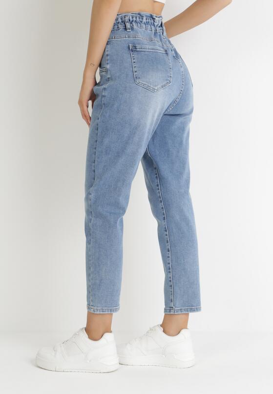 Niebieskie Jeansy Mom Fit z Gumką w Pasie i Wysokim Stanem Laleta 3