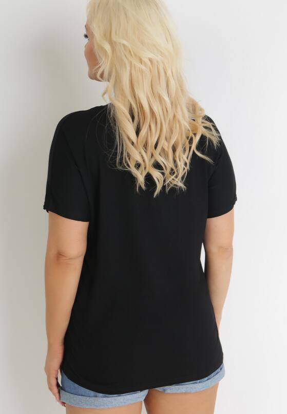 Czarny Bawełniany T-shirt z Krótkim Rękawem z Nadrukiem w Koty z Cekinami Canila 3